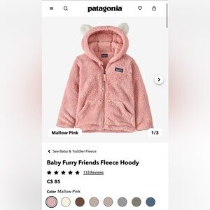 Patagonia furry friends fleece hoody 6-12 months.
